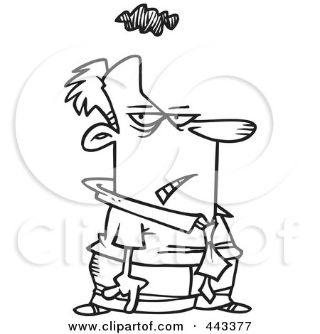 Royalty-Free (RF) Clip Art Illustration of a Cartoon Black And White Outline Design Of A Gloomy Businessman by toonaday