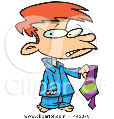 Royalty-Free (RF) Clip Art Illustration of a Cartoon Disappointed Boy Holding A Tie by toonaday