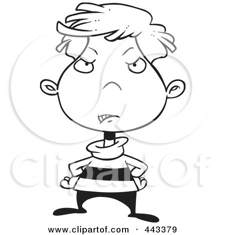 Royalty-Free (RF) Clip Art Illustration of a Cartoon Black And White Outline Design Of A Disappointed Boy by toonaday