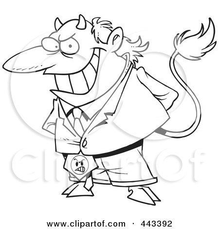 Royalty-Free (RF) Clip Art Illustration of a Cartoon Black And White Outline Design Of A Director Devil by toonaday