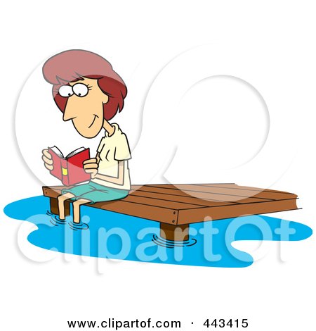 Royalty-Free (RF) Clip Art Illustration of a Cartoon Woman Reading A Book On A Dock by toonaday