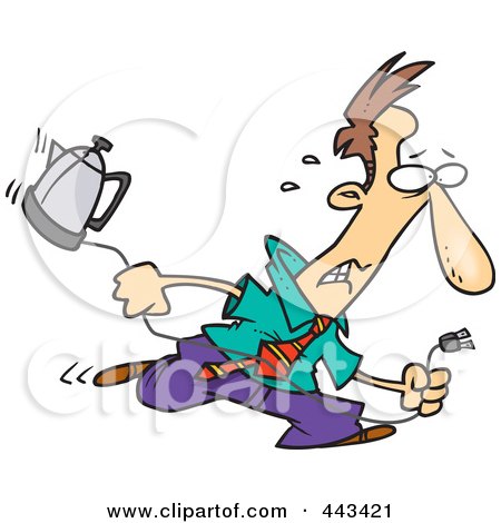 Royalty-Free (RF) Clip Art Illustration of a Cartoon Distressed Businessman Running With A Coffee Pot by toonaday