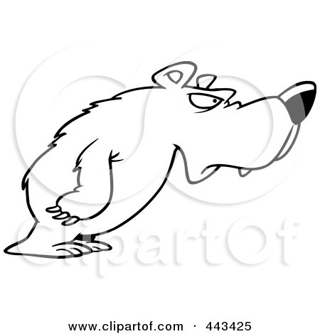 Royalty-Free (RF) Clip Art Illustration of a Cartoon Black And White Outline Design Of A Disgruntled Bear by toonaday