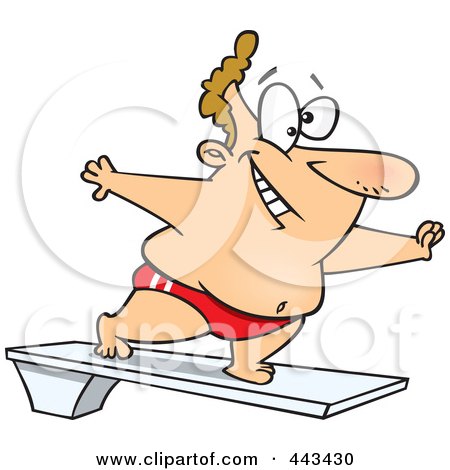 Royalty-Free (RF) Clip Art Illustration of a Cartoon Chubby Man On A Diving Board by toonaday