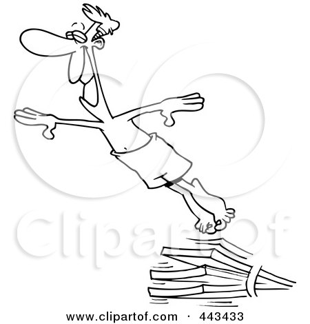 Royalty-Free (RF) Clip Art Illustration of a Cartoon Black And White Outline Design Of A Man Diving by toonaday