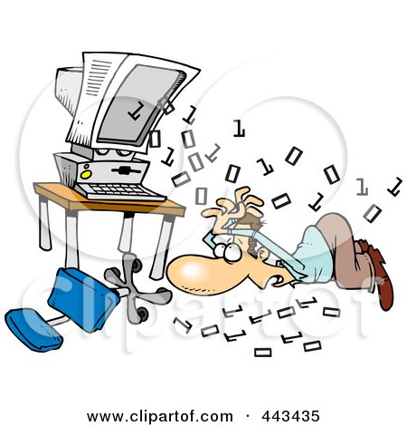 Royalty-Free (RF) Clip Art Illustration of Cartoon Binary Code Shooting Out At A Businessman by toonaday
