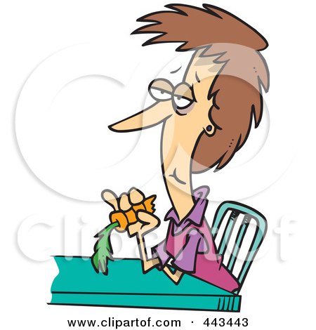 Royalty-Free (RF) Clip Art Illustration of a Cartoon Dieting Woman Eating A Carrot by toonaday