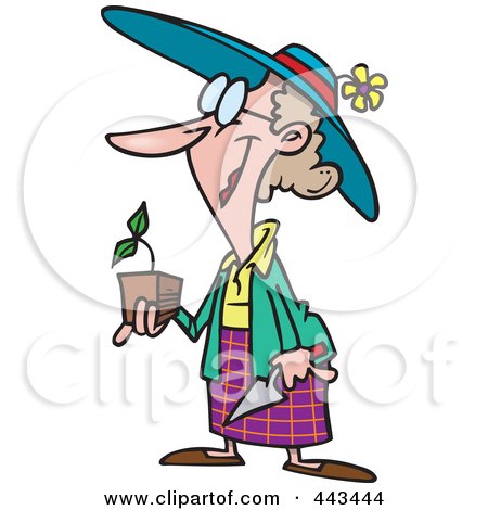 Royalty-Free (RF) Clip Art Illustration of a Cartoon Woman Holding A Seedling Plant by toonaday