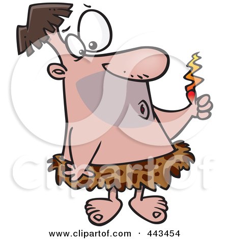 Royalty-Free (RF) Clip Art Illustration of a Cartoon Caveman Discovering Fire by toonaday
