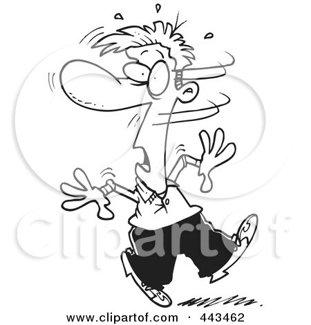 Royalty-Free (RF) Clip Art Illustration of a Cartoon Black And White Outline Design Of A Man Turning His Head In Disbelief by toonaday
