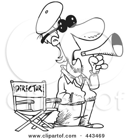 Royalty-Free (RF) Clip Art Illustration of a Cartoon Black And White Outline Design Of A Movie Director by toonaday