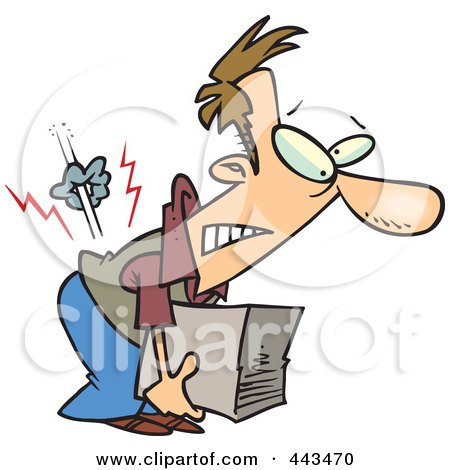 Royalty-Free (RF) Clip Art Illustration of a Cartoon Man Hurting His Back While Picking Up A Box by toonaday