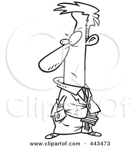 Royalty-Free (RF) Clip Art Illustration of a Cartoon Black And White Outline Design Of A Disgusted Businessman by toonaday