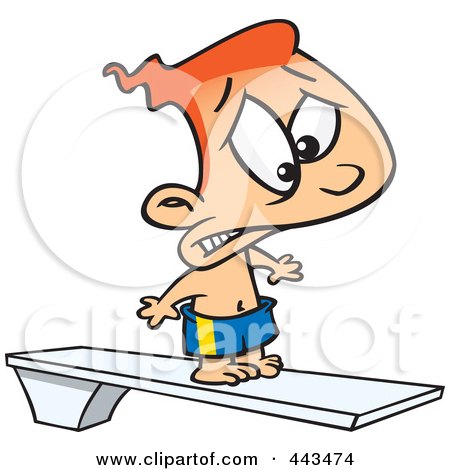 Royalty-Free (RF) Clip Art Illustration of a Cartoon Scared Boy On A Diving Board by toonaday