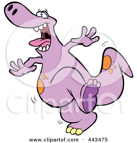 Royalty-Free (RF) Clip Art Illustration of a Cartoon Dancing Dinosaur by toonaday