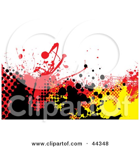 Royalty-free (RF) Clip Art Of Grungy Background With Yellow, Black, And Red Splatters On White by michaeltravers
