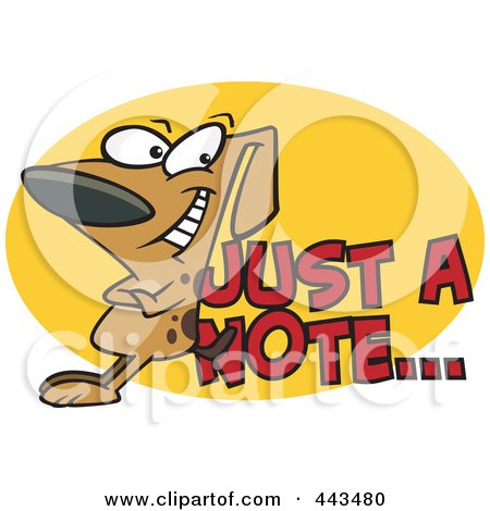 Royalty-Free (RF) Clip Art Illustration of a Cartoon Dog Leaning Against Just A Note Text by toonaday