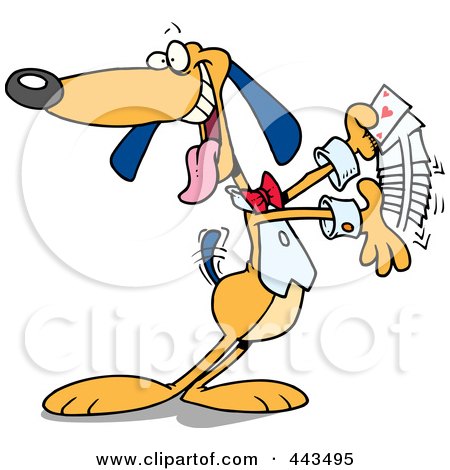 Royalty-Free (RF) Clip Art Illustration of a Cartoon Dog Shuffling Playing Cards by toonaday