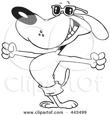 Royalty-Free (RF) Clip Art Illustration of a Cartoon Black And White Outline Design Of A Summer Dog by toonaday