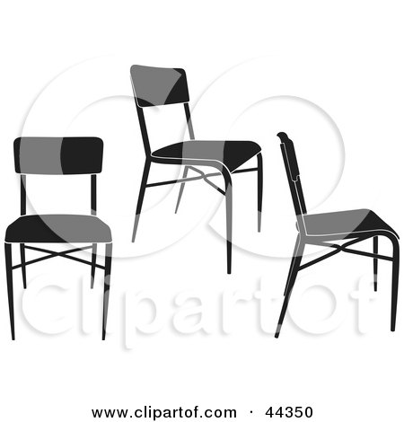 Clipart Illustration of Three Black And White Simple Chairs by Frisko