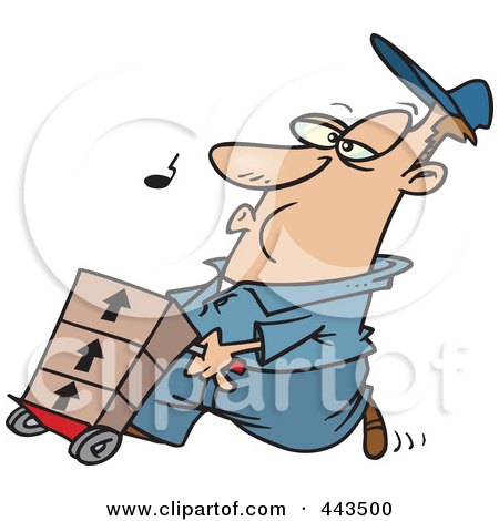 Royalty-Free (RF) Clip Art Illustration of a Cartoon Man Whistling And Pushing A Dolly by toonaday