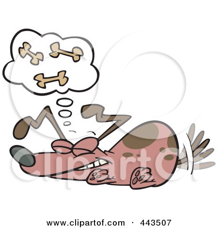 Royalty-Free (RF) Clip Art Illustration of a Cartoon Dog Dreaming Of Bones by toonaday