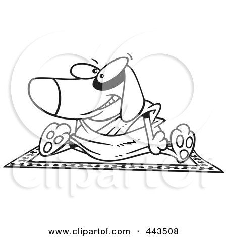 Royalty-Free (RF) Clip Art Illustration of a Cartoon Black And White Outline Design Of A Doggie Lama Sitting On A Rug by toonaday