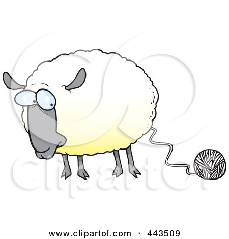 Royalty-Free (RF) Clip Art Illustration of a Cartoon Sheep Connected To Yarn by toonaday