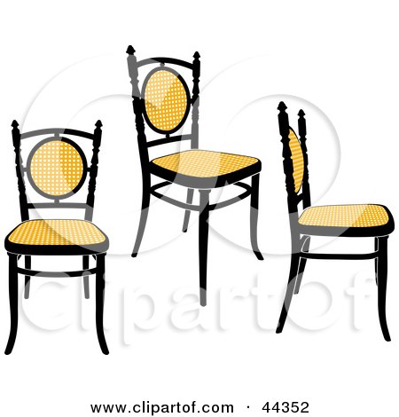 Clipart Illustration of Three Black And Yellow Antique Chairs by Frisko