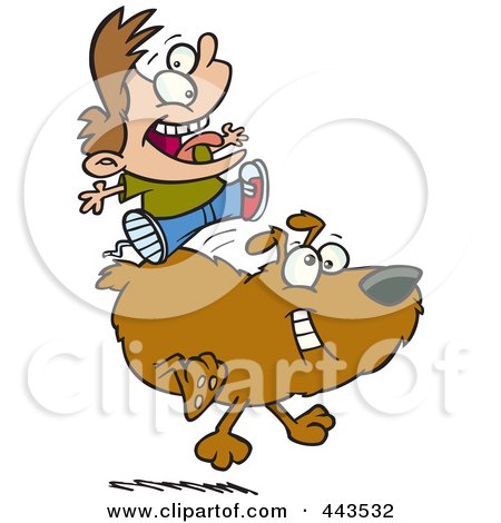 Royalty-Free (RF) Clip Art Illustration of a Cartoon Boy Riding A Dog by toonaday
