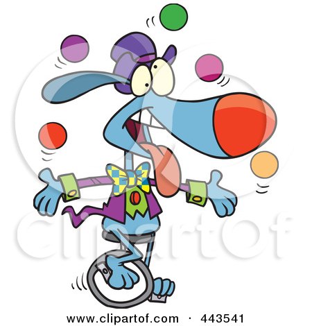 Royalty-Free (RF) Clip Art Illustration of a Cartoon Dog Juggling And Unicycling by toonaday