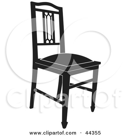 Clipart Illustration of a Black And White Gothic Styled Chair Facing Slight Right by Frisko