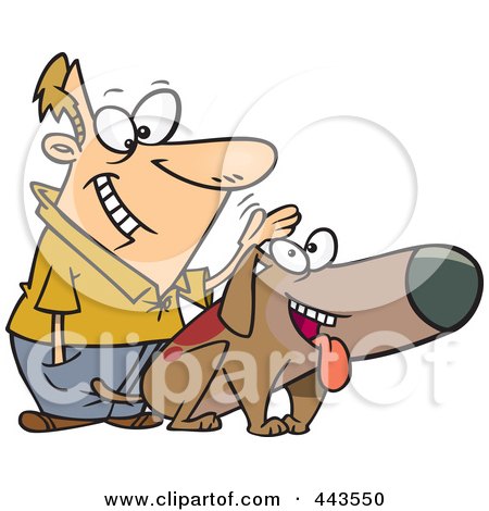 Royalty-Free (RF) Clip Art Illustration of a Cartoon Man Patting His Dog by toonaday