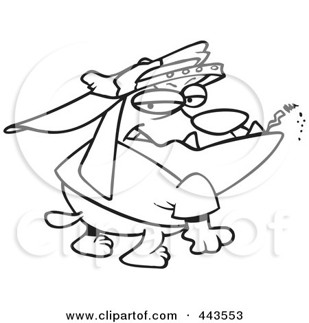 Royalty-Free (RF) Clip Art Illustration of a Cartoon Black And White Outline Design Of A Smoking Doglinquient by toonaday