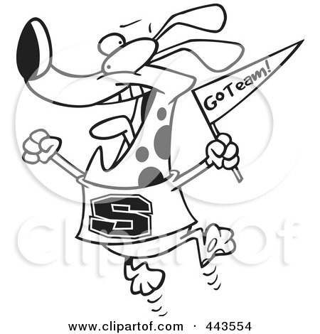 Royalty-Free (RF) Clip Art Illustration of a Cartoon Black And White Outline Design Of A Cheering Dog by toonaday