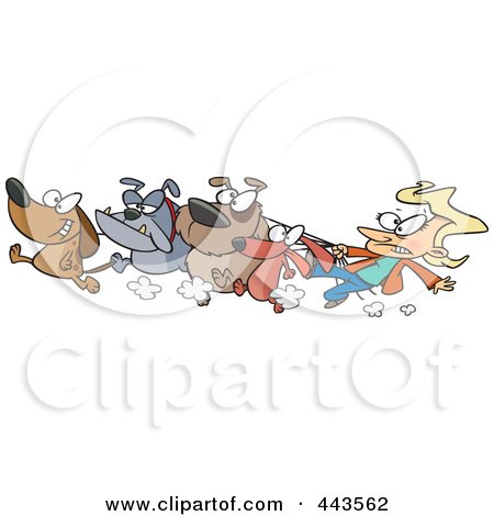 Royalty-Free (RF) Clip Art Illustration of a Cartoon Female Dog Walker by toonaday