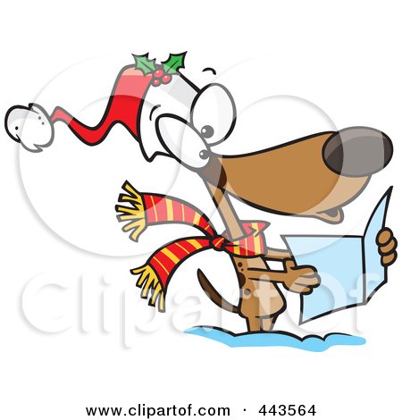 Royalty-Free (RF) Clip Art Illustration of a Cartoon Dog Singing Christmas Carols by toonaday