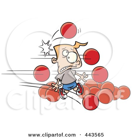 Royalty-Free (RF) Clip Art Illustration of Cartoon Dodgeballs Hitting A Boy by toonaday