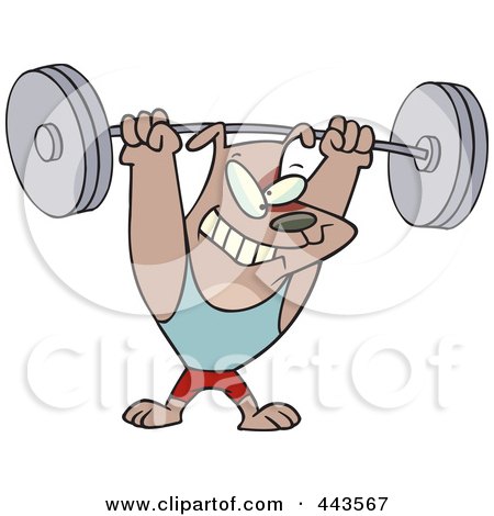 Royalty-Free (RF) Clip Art Illustration of a Cartoon Dog Lifting Weights by toonaday
