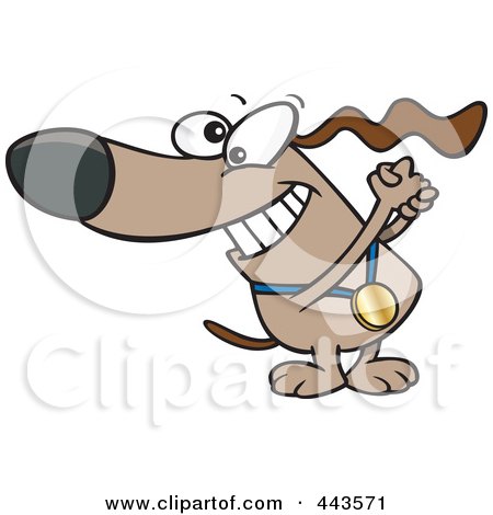 Royalty-Free (RF) Clip Art Illustration of a Cartoon Champion Dog With A Medal by toonaday