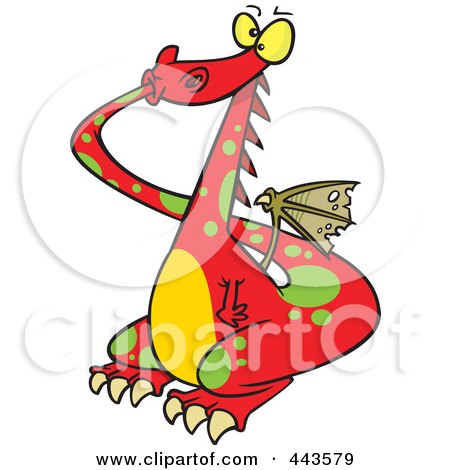 Royalty-Free (RF) Clip Art Illustration of a Cartoon Dragon Plugging His Mouth by toonaday