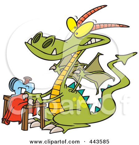 Royalty-Free (RF) Clip Art Illustration of a Cartoon Sewing Dragon by toonaday