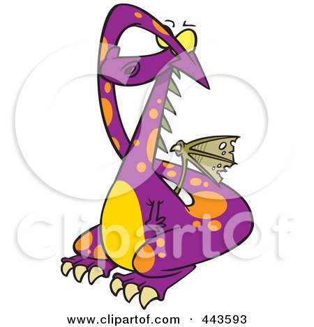 Royalty-Free (RF) Clip Art Illustration of a Cartoon Dragon Covering His Eyes by toonaday