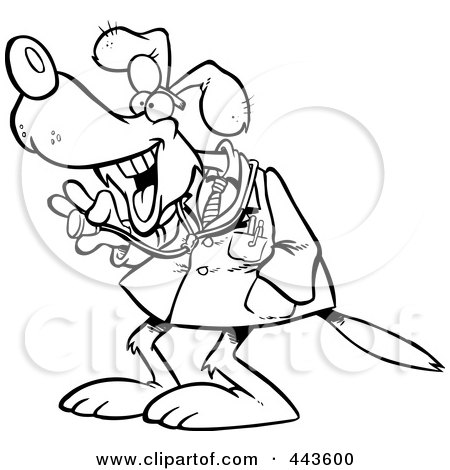 Royalty-Free (RF) Clip Art Illustration of a Cartoon Black And White Outline Design Of A Dog Doctor by toonaday