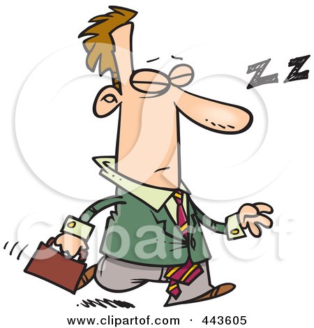 Royalty-Free (RF) Clip Art Illustration of a Cartoon Tired Businessman Dozing While Walking by toonaday
