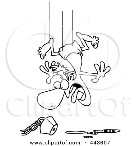 Royalty-Free (RF) Clip Art Illustration of a Cartoon Black And White Outline Design Of A Man Jumping In An Empty Pool by toonaday