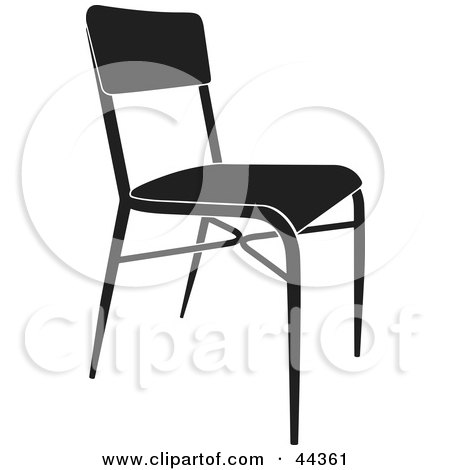 Clipart Illustration of a Simple Black And White Chair Facing Slight Right by Frisko