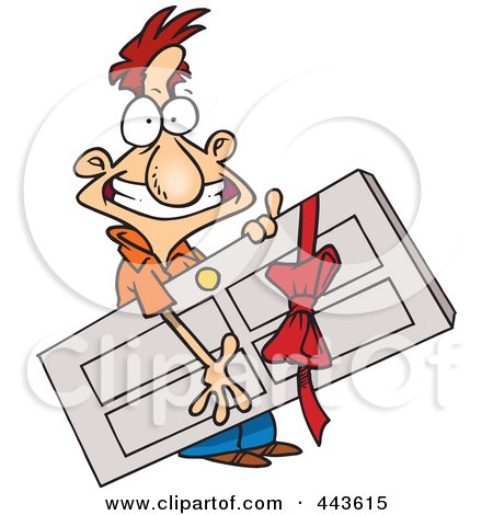 Royalty-Free (RF) Clip Art Illustration of a Cartoon Man Carrying A Door Prize by toonaday