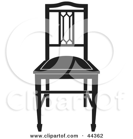 Clipart Illustration of a Black And White Gothic Styled Chair Facing Front by Frisko