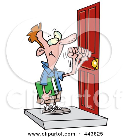 Royalty-Free (RF) Clip Art Illustration of a Cartoon Boy Knocking On A Door by toonaday